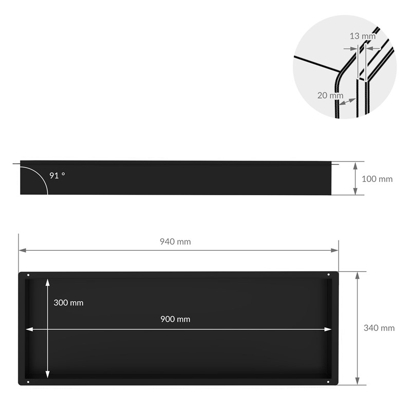 Hornacina de ducha 30x30 cm acero inoxidable negro marco empotrado  Hornacina de pared Plato de ducha LuxeBath