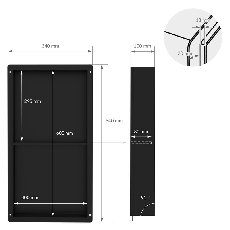 Nicchia doccia 2 livelli 30x60 cm nero acciaio inox telaio da incasso  parete nicchia piatto doccia LuxeBath