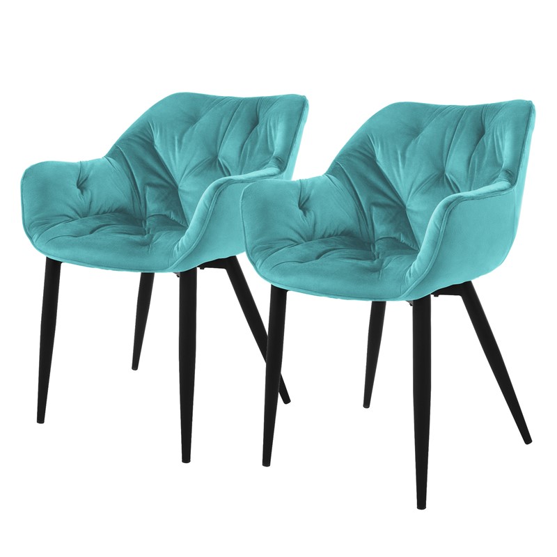 Set di 2 sedie da pranzo in velluto color petrolio con gambe in metallo  incl. materiale di montaggio ML-Design