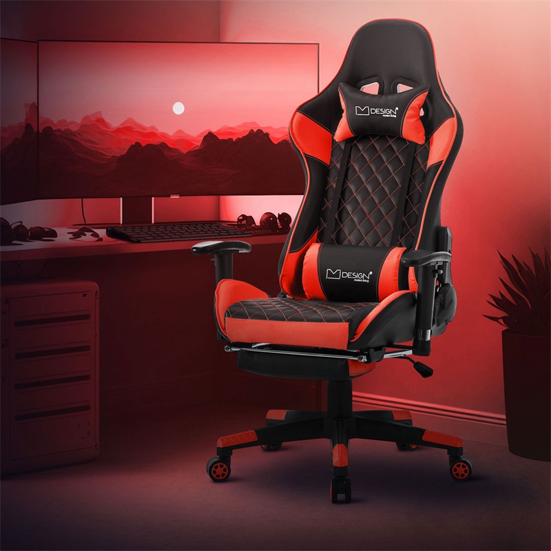 GAMER Fauteuil de bureau siège gaming dossier inclinable avec repose-pieds  - Rouge - Chaise de bureau - Bureau et entrée - Meuble