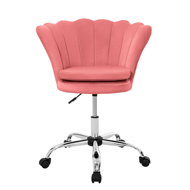 Sedia da ufficio con rotelle e schienale a guscio 68x68 cm velluto rosa  struttura in metallo ML design