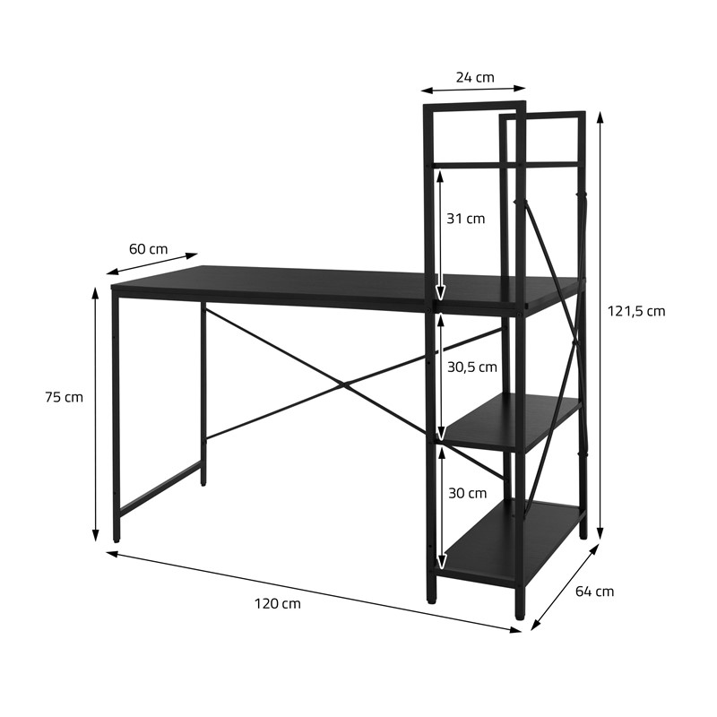 Scrivania con ripiano integrato 120x121,5x60 cm nero ML design