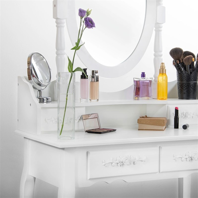 Tocador De Maquillaje Con Taburete Blanco Ml-design con Ofertas en  Carrefour