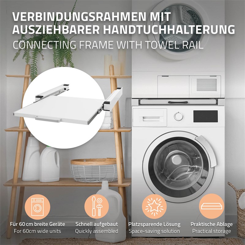 Cadre de connexion pour machines à laver avec tiroir 60x55 cm Blanc en  acier ML-Design