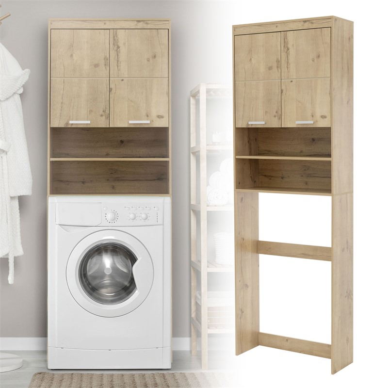 Armario para lavadora con 2 puertas y 2 compartimentos abiertos 187,5x63 cm  aspecto roble ML-Design