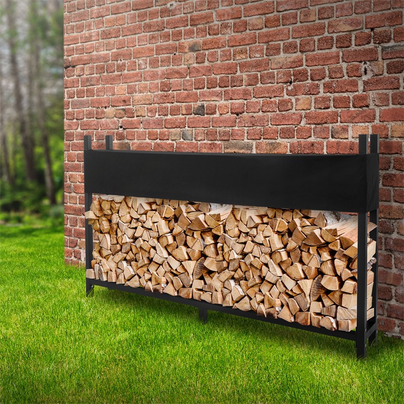 Étagère à bois de cheminée avec couverture 200x25x115 cm Anthracite en  acier ML-Design