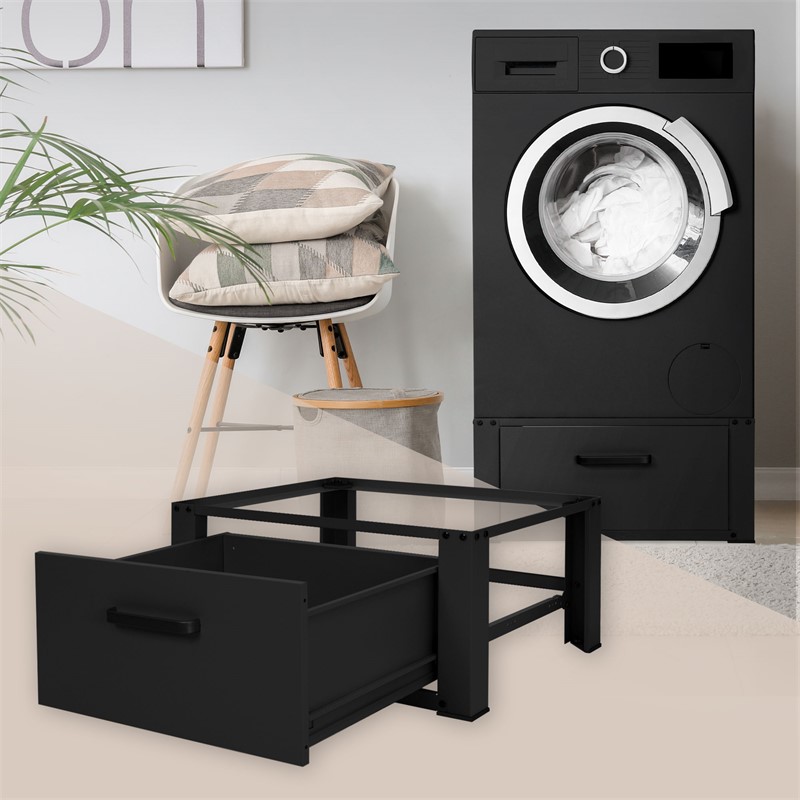 Support de machine à laver avec tiroir 63x54 cm blanc en acier ML-Design