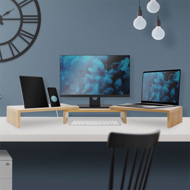 Supporto doppio per monitor 110x27x10,5 cm in legno effetto rovere ML-Design