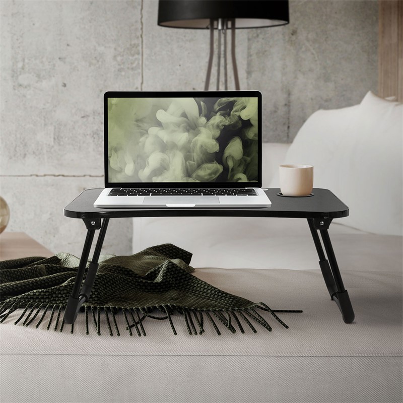 Table pour ordinateur portable avec ports USB pliable 60x40 cm Noir en MDF avec Lampe USB et ventilateur ML-Design 490009405