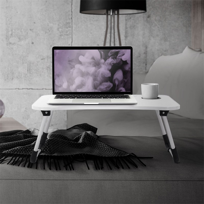 Tæl op bang skinke Laptopbord med USB-porte sammenklappeligt 60x40 cm Hvid af MDF inkl. USB-lampe  og ventilator ML-Design