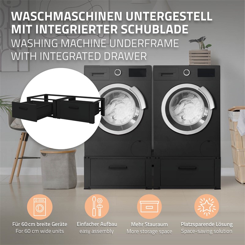 Sæt 2 vaskemaskine-søjler med udtræksskuffer Sort ML