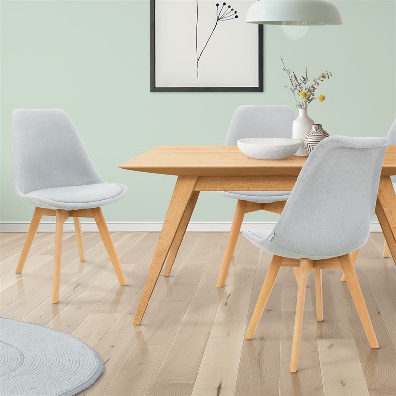 Set di 4 sedie per sala da pranzo con rivestimento in lino grigio e gambe  in legno ML-Design