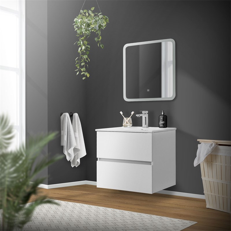 Armario para baño de pared con espejo con luz LED y dos estantes de MDF de