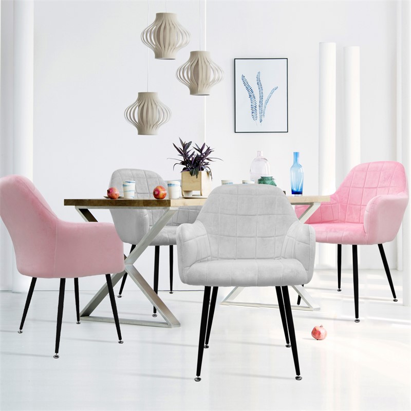 Esszimmerstuhl 4er Set mit Rücken- und Armlehnen grau/rosa aus Samt günstig  online