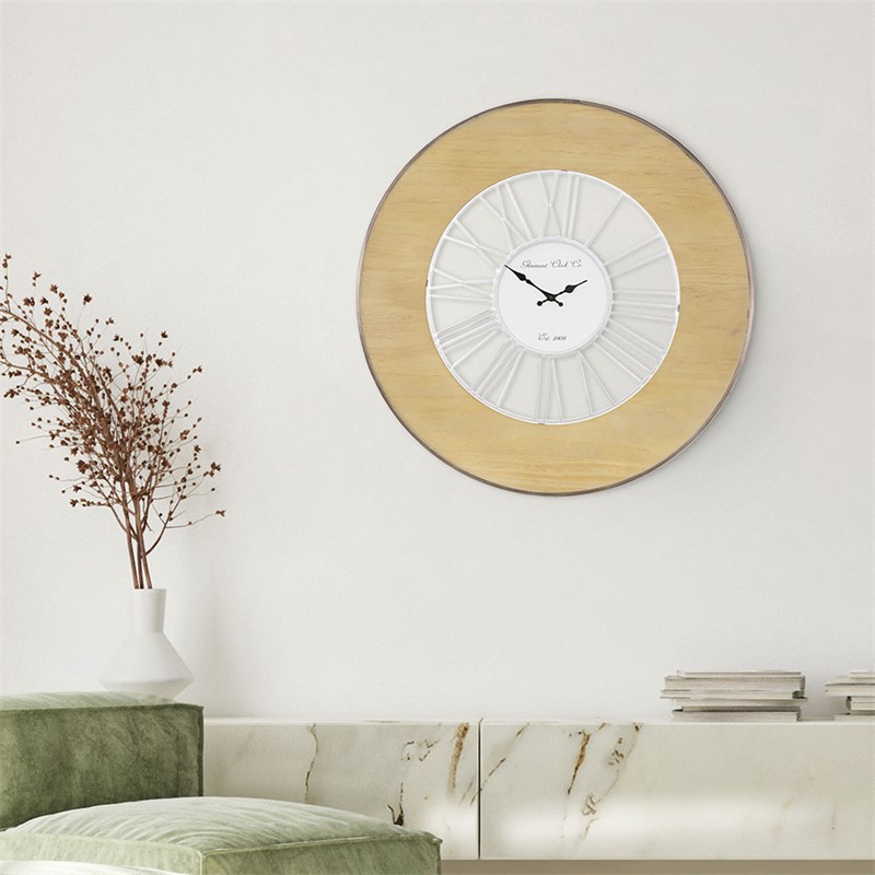 Orologio da parete grande con numeri romani Ø 85 cm Bianco/legno naturale  WOMO Design
