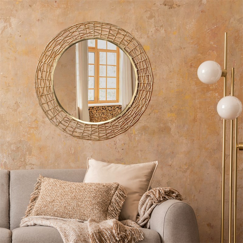 Specchio decorativo da parete oro, Ø 80 cm, in vetro con cornice