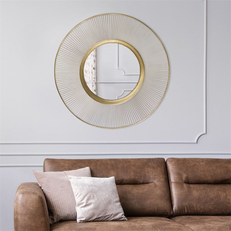 Specchio decorativo da parete oro, Ø 82 cm, in vetro con cornice in metallo
