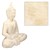 Figura de Buda bege/cinza, 51x29x64 cm, feita de pedra fundida