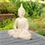 Figura de Buda bege/cinza, 51x29x64 cm, feita de pedra fundida