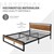 Cama de metal Estrutura da cama com estrado de ripas 160x200 cm preto/castanho com cabeceira e estribo de madeira Design ML