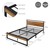 Cama de metal Estrutura da cama com estrado de ripas 160x200 cm preto/castanho com cabeceira e estribo de madeira Design ML