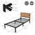 Metalen bed 90x200 cm zwart met lattenbodem en matras met houten hoofdbord en voeteneind ML design