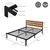 Lit métallique Cadre de lit avec sommier à lattes 140x200 cm noir/marron avec tête et pied de lit en bois ML-Design