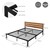 Kovová postel Rám postele s lamelovým roštem 160x200 cm cerná/hnedá s dreveným celem a podnožkou ML design
