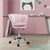 Silla de oficina con ruedas y respaldo diseño concha 55x60 cm terciopelo rosa claro estructura metálica diseño ML