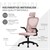 Chaise de bureau ergonomique rose en maille filet avec appui-tête réglable et roulettes ML-Design