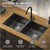 Lavello da incasso a doppia vasca Antracite Lavello da cucina con scarico e troppopieno in acciaio inox set ML design