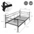 Fém ágy fekete, 90x200 cm, acél vázon, fejtámlával és lábtámlával ML-Design