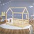 B-Ware Kinderbett Hausbett 140x70 cm aus Kiefernholz mit Rausfallschutz Dach und Lattenrost Holzbett ML-Design