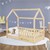 B-Ware Kinderbett Hausbett 140x70 cm aus Kiefernholz mit Rausfallschutz Dach und Lattenrost Holzbett ML-Design