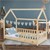 Kinderbett mit Rausfallschutz Lattenrost und Dach 80x160 cm Natur aus Kiefernholz ML-Design
