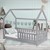 Kinderbett mit Rausfallschutz Lattenrost und Dach 80x160 cm Hellgrau aus Kiefernholz ML-Design