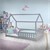 Kinderbett mit Rausfallschutz Lattenrost und Dach 200x90 cm Hellgrau aus Kiefernholz ML-Design