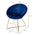 Krzeslo do jadalni z okraglym oparciem z niebieskiego aksamitu i zlotymi metalowymi nogami ML design