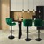 Scaun de bar set de 2 scaune cu capac de catifea verde cu spatar ?i suport pentru picioare cu înal?ime reglabila 59-79cm ML-Design