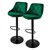 Bar stool set of 2 green velvet cover with backrest and footrest height adjustable 62-82cm ML-Design
