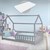 Kinderbett mit Rausfallschutz Lattenrost und Dach inkl. Matratze 90x200 cm Hellgrau aus Kiefernholz ML-Design